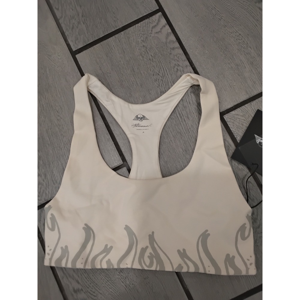 Civil‎ Regime No Tomorrow Sports Bra Cream Grey Flame Graphic Racerback -Med New